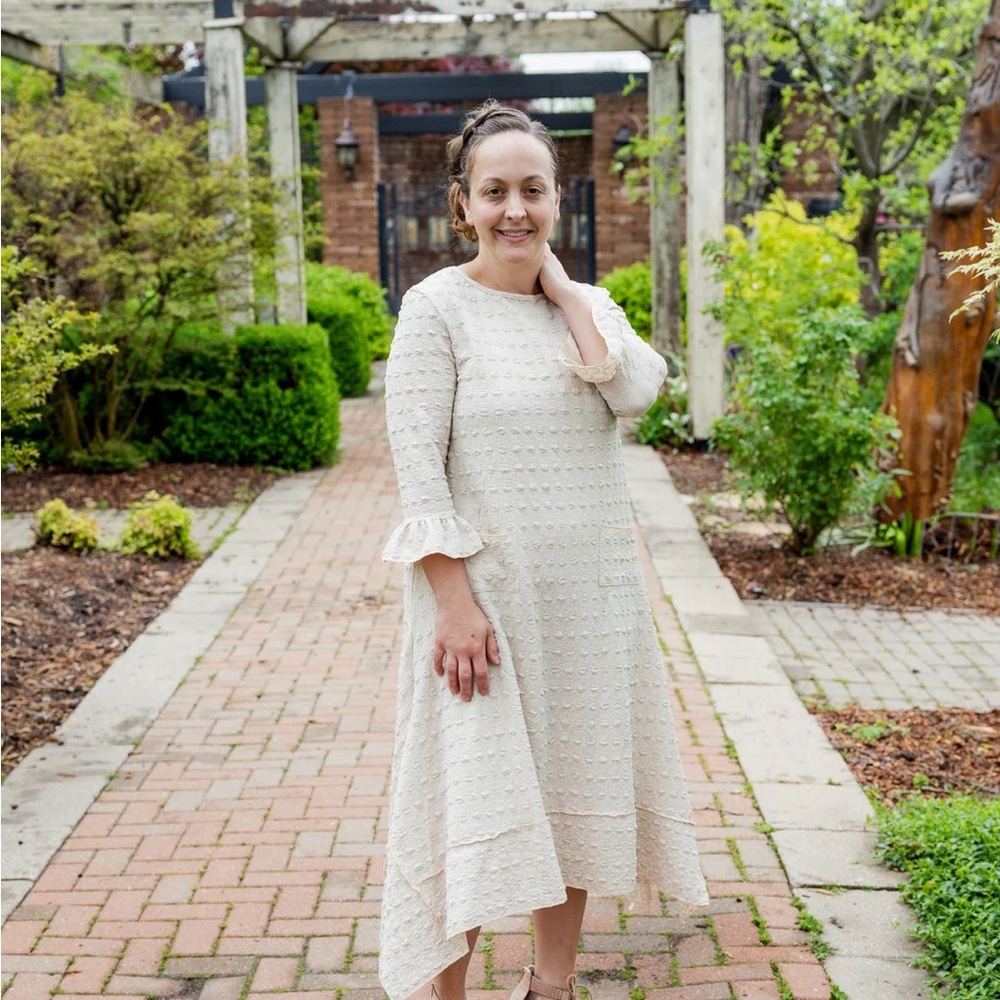 Chic Cream Long Sleeve Maternity Dress